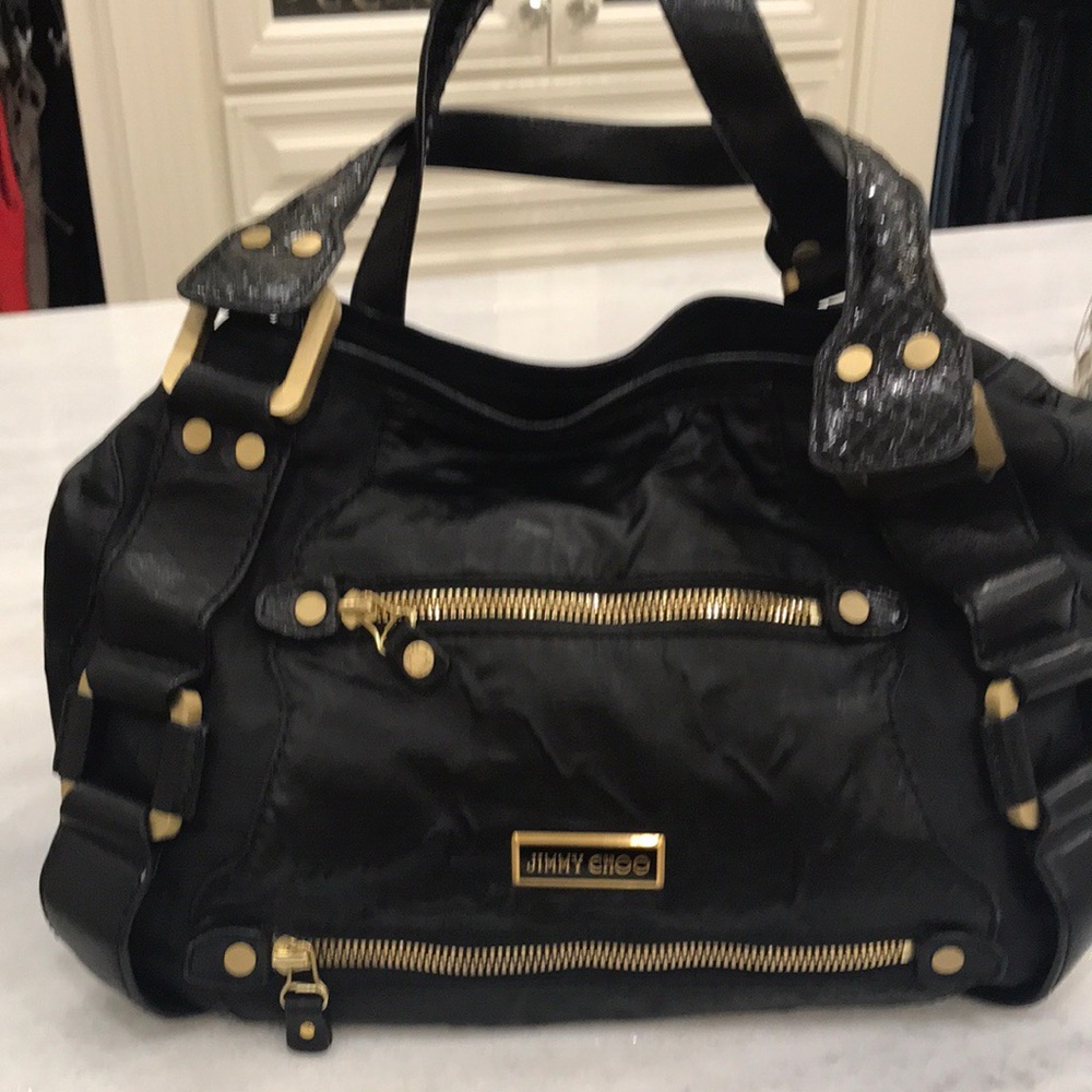 Jimmy Choo Black and Gold Shoulder Bag